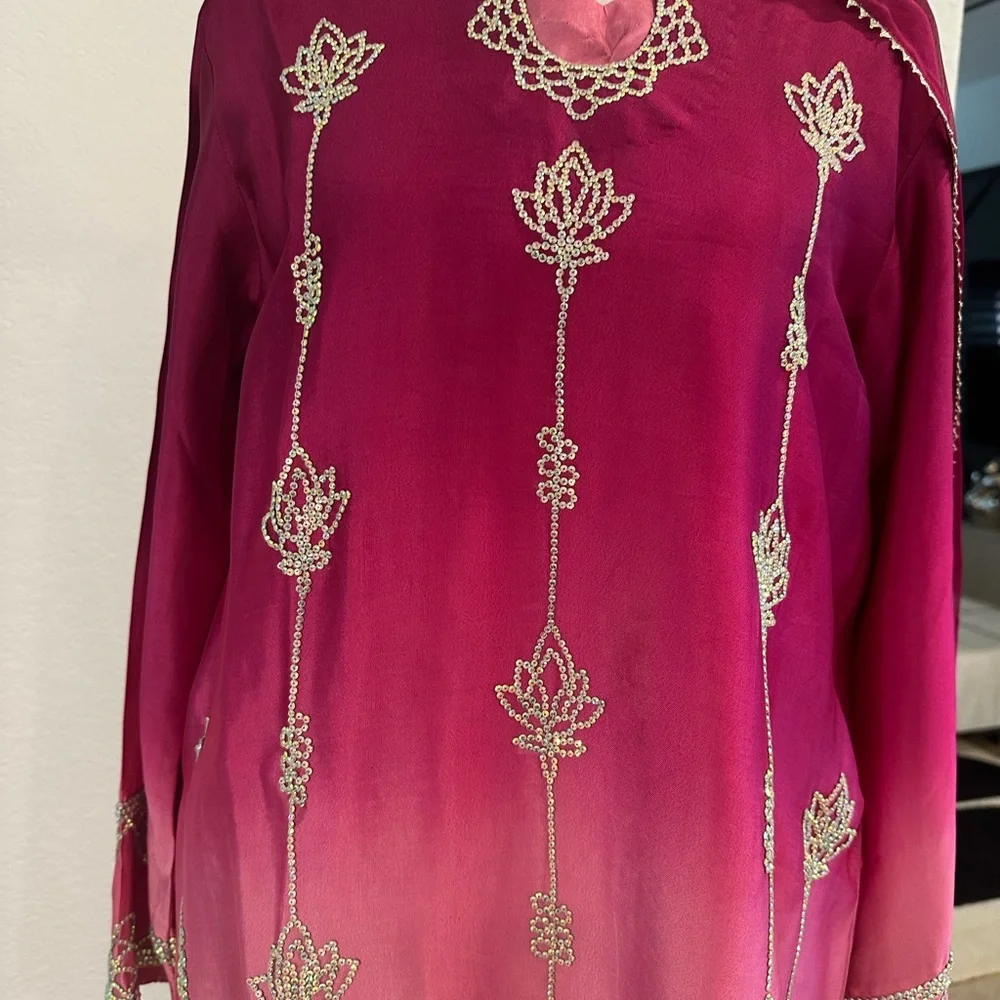 Elegant Pakistani designer outfit-Long Sleeve Embroidered Dress - Pink - Picture 2 of 4